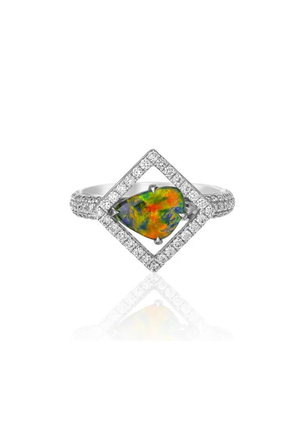 Black Opal and Pave Diamond Dress Ring