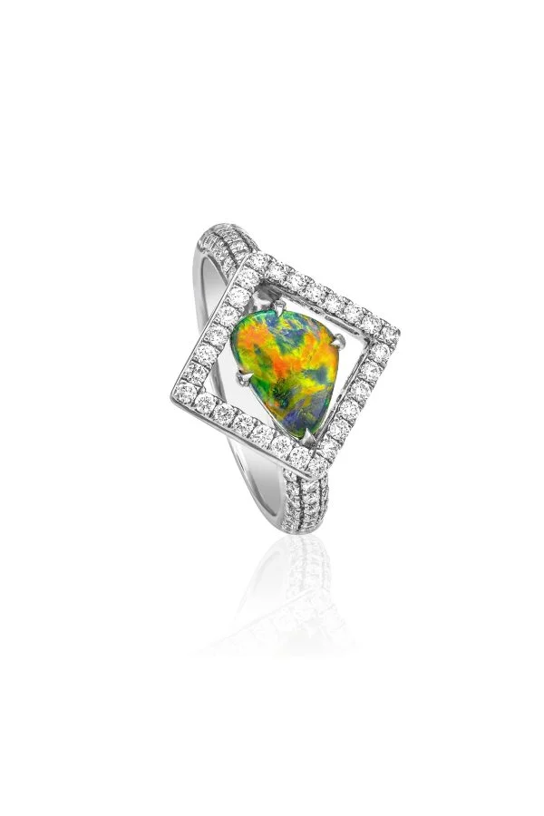 Black Opal and Pave Diamond Dress Ring
