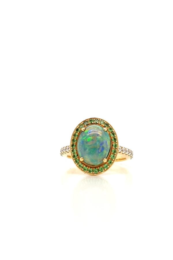 Black Opal, Tsavorite and Diamond Ring