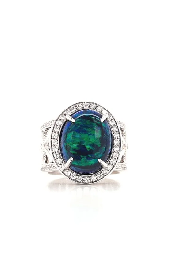Black Opal and Diamond Dress Ring