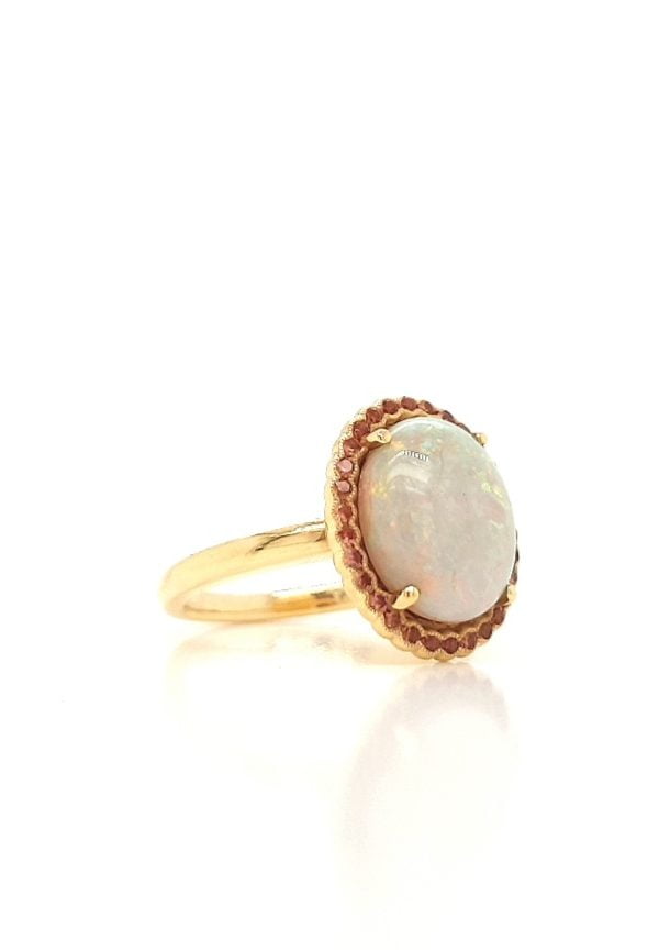 White Opal and Orange Sapphire Ring
