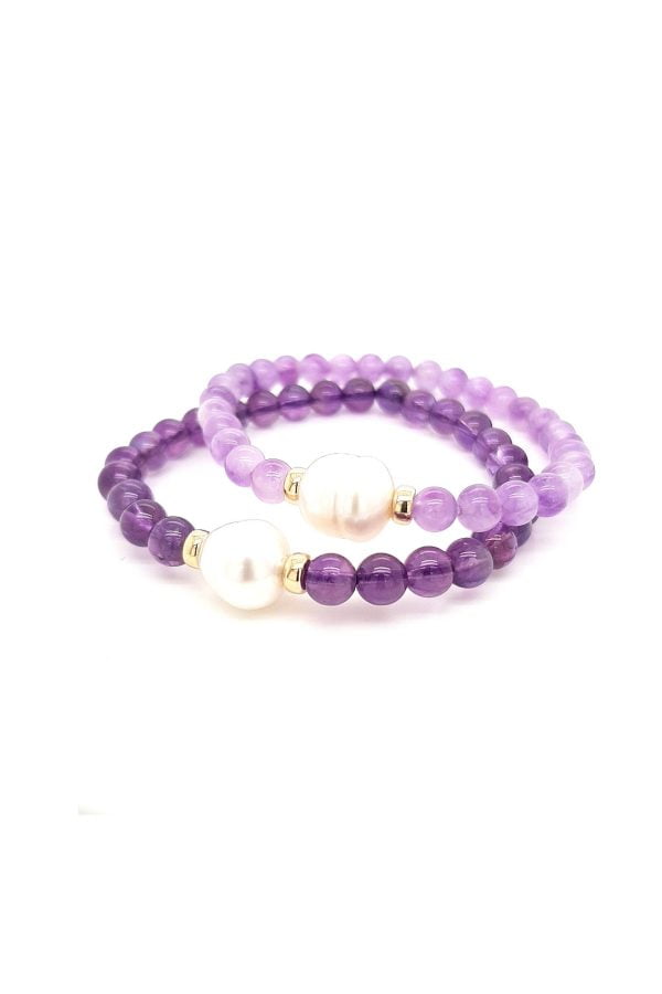 Yellow Gold, Australian South Sea Pearl and Lavender Amethyst Bracelet