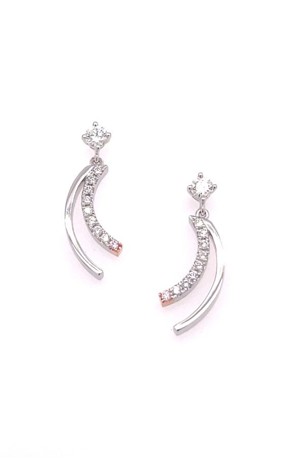 Desert Rose White and Pink Diamond Drop Earrings