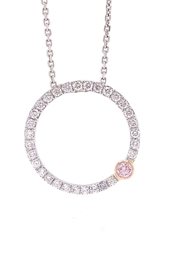 Desert Rose Pink and White Diamond Circle Pendant