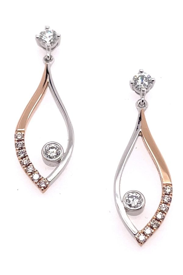 Desert Rose Pink and White Diamond Drop Earrings