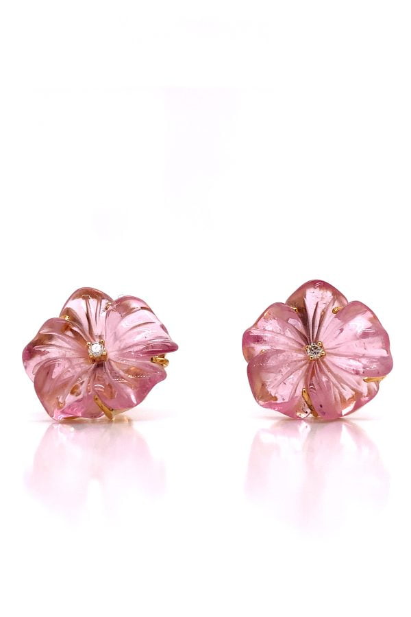 Carved Pink Tourmaline Earrings