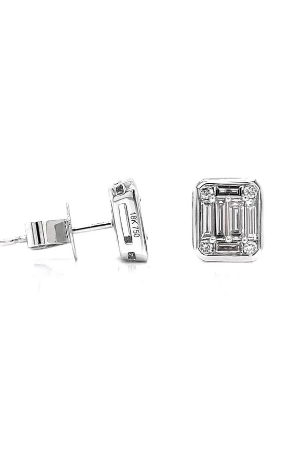 Baguette Cluster Diamond Stud Earrings