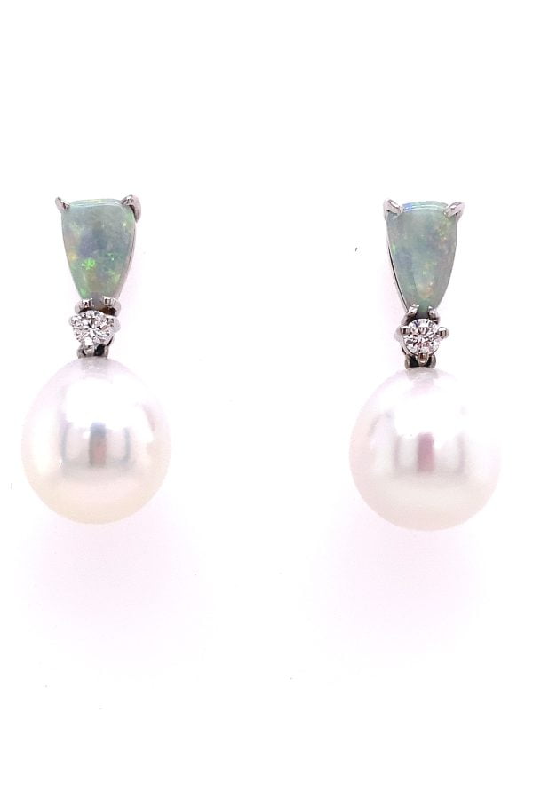 Black Opal, South Sea Pearl and Diamond Earrings