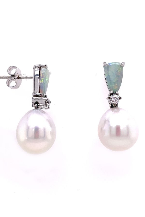 Black Opal South Sea Pearl and Diamond Earrings