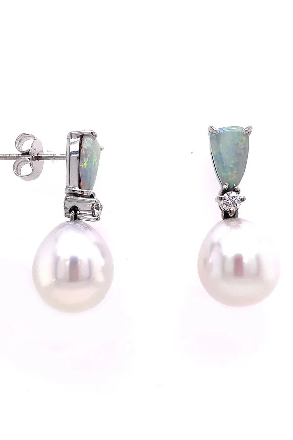 Black Opal, South Sea Pearl and Diamond Earrings