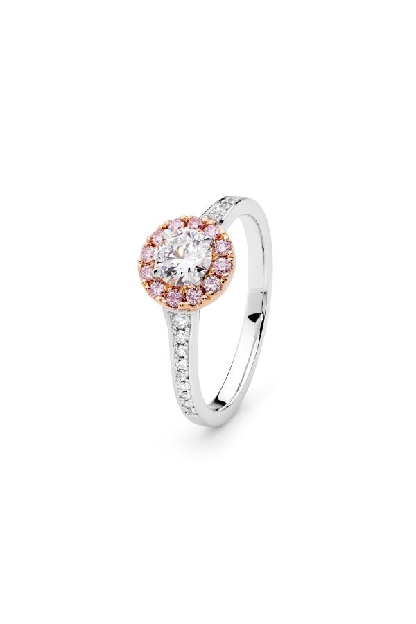 Desert Rose Pink and White Diamond Halo Ring
