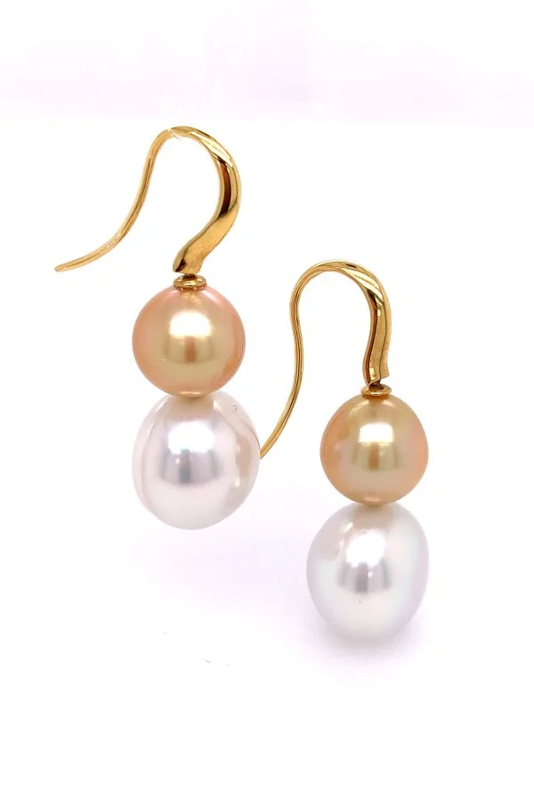 White and Gold Australian South Sea Pearl Earrings